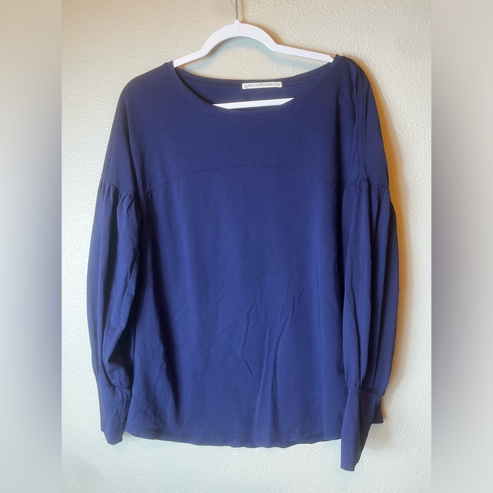 Peruvian Connection Poet Pima Cotton Balloon Sleeve Shirt Navy Sz M